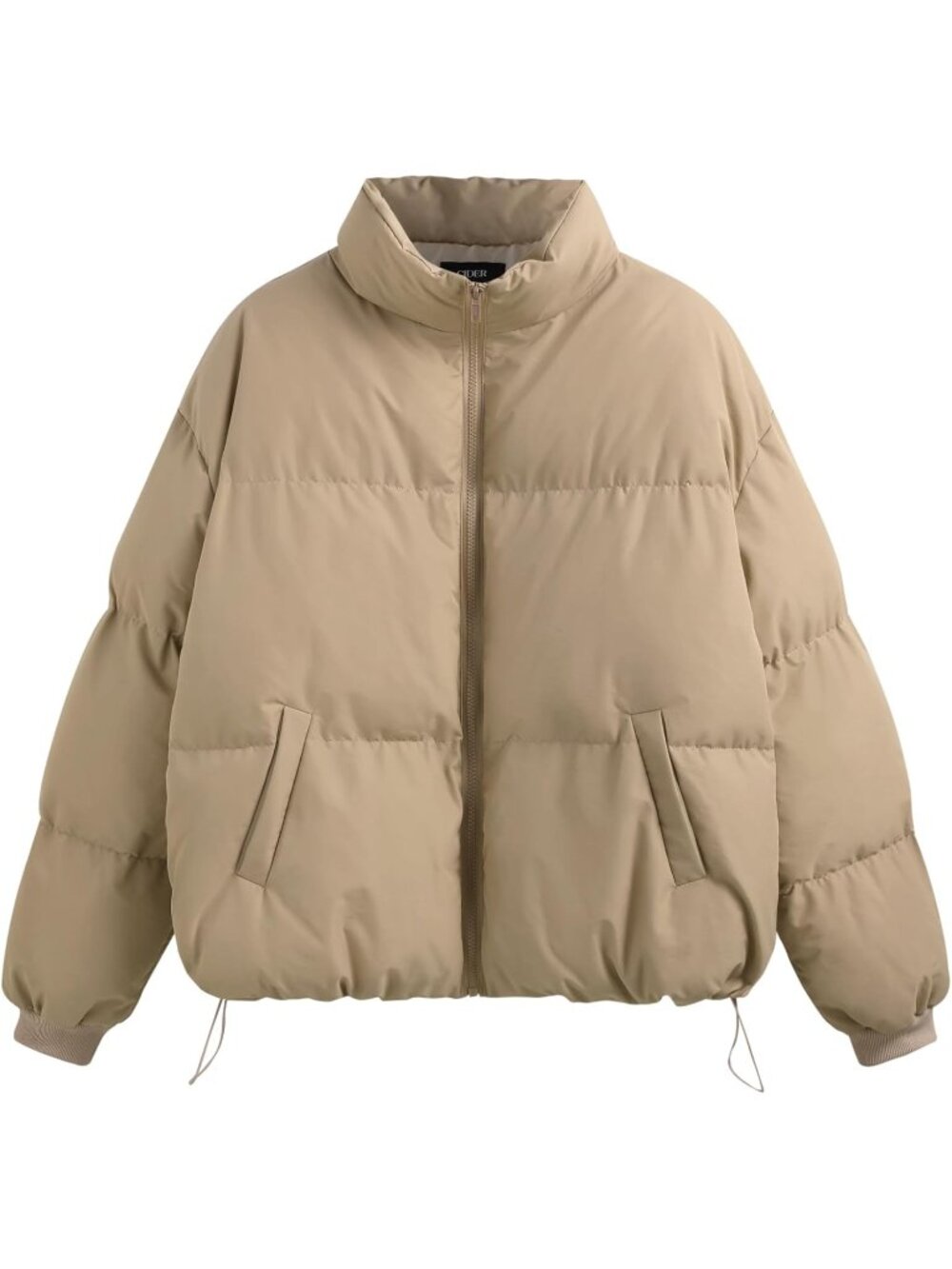 Women's Khaki Quilted Puffer Jacket Cropped Baggy Zip Up Casual Warm Jackets